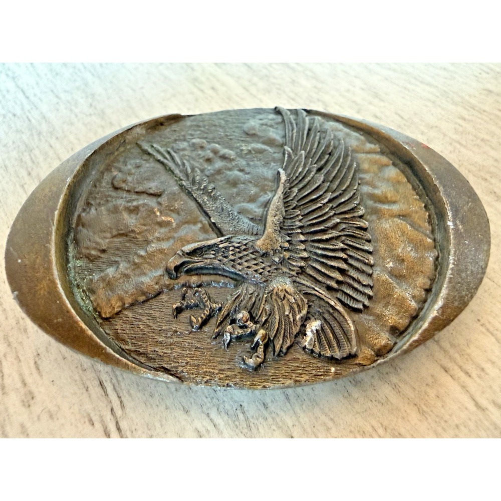 Vintage 1982 Indiana Metal Craft Solid Brass Soaring Eagle Belt Buckle A59 USA